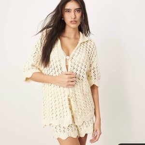 ASOS Cream Crochet Knit Shirt and Shorts Co-ord Set. NWOT.